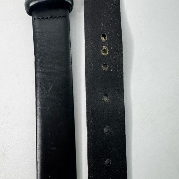 Vtg Polo Ralph Lauren Leather Belt Black Size 38 Silver Black - Picture 3 of 8